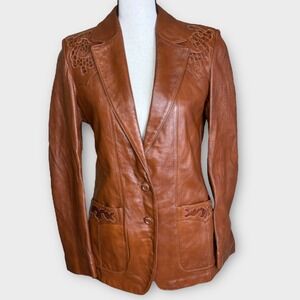 VTG Scully Women Leather Jacket Brown Western Crocodile Inlay Size 10 Runs Small